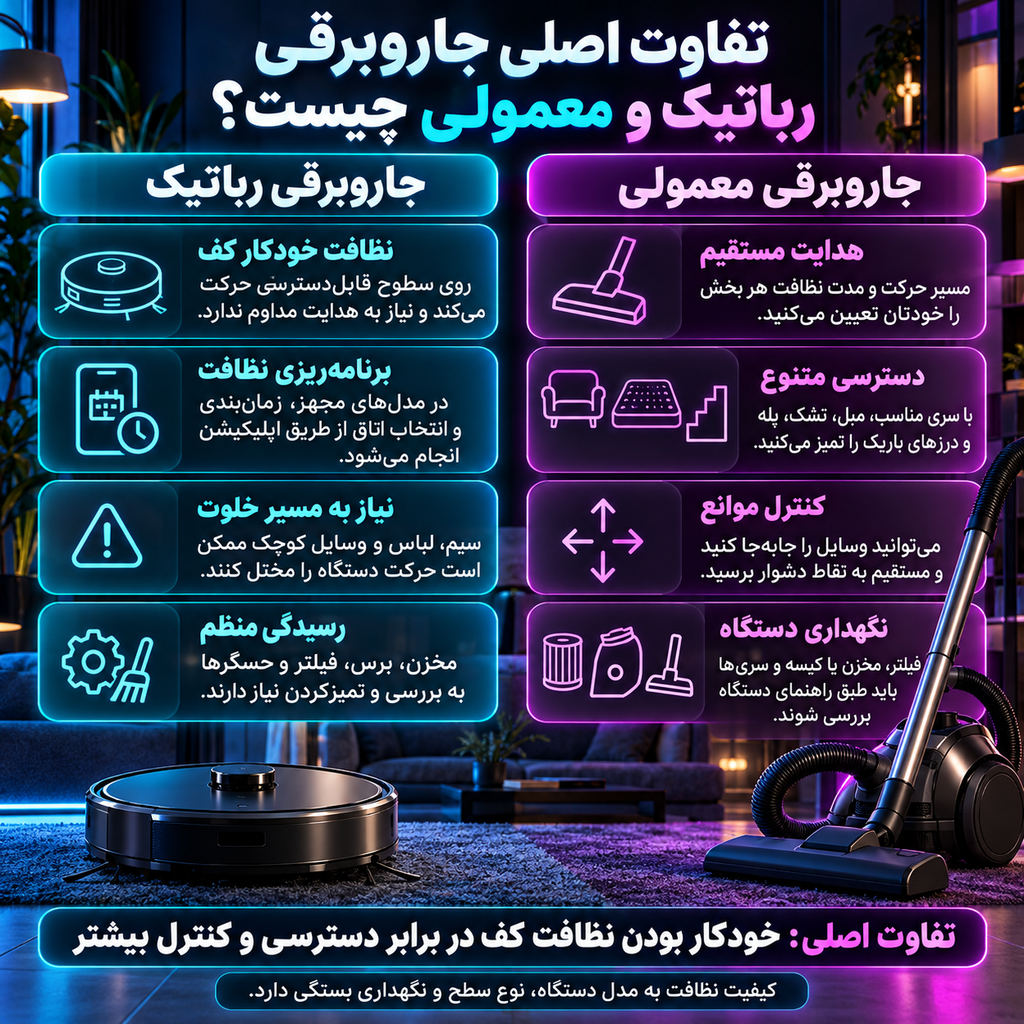 تفاوت اصلی جاروبرقی رباتیک و معمولی چیست؟